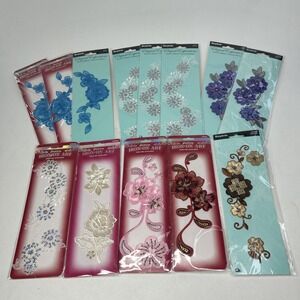 Lot of 13 Floral Iron On Applique Simplicity & Premium Flower Sequin Embroidered